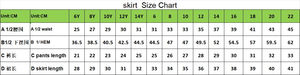 NET005 Netball Skort sizing: kids 6Y to 14Y and ladies 6 to 22, in cm