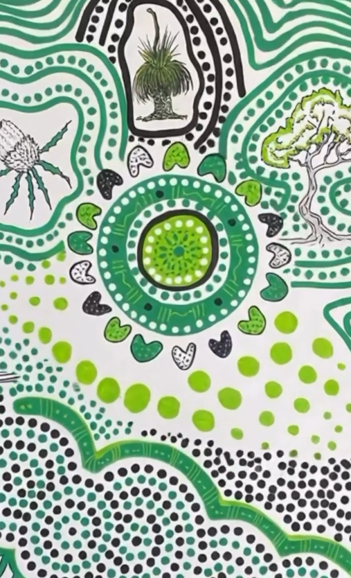 Artwork by Noongar artist Amanda Hart for Beaconsfield Netball Club