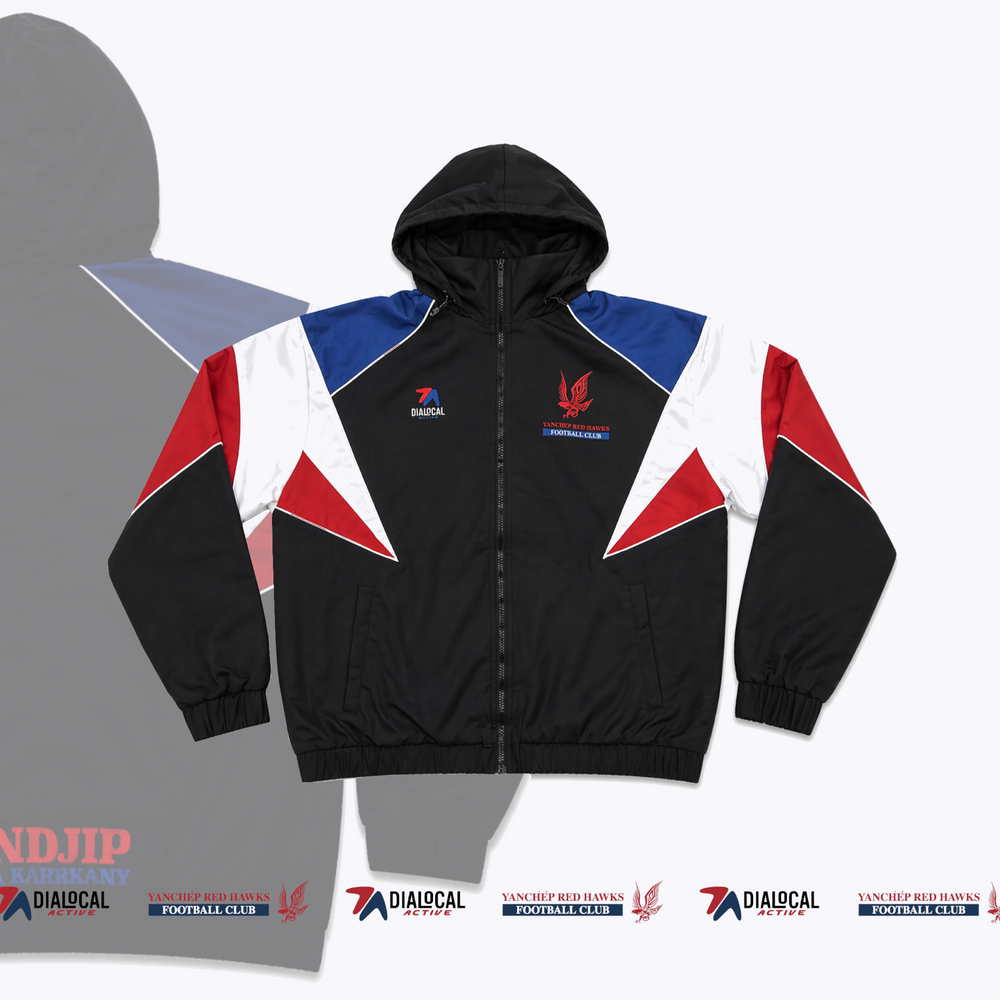 Yanchep Red Hawks retro jacket in black, red, white and blue